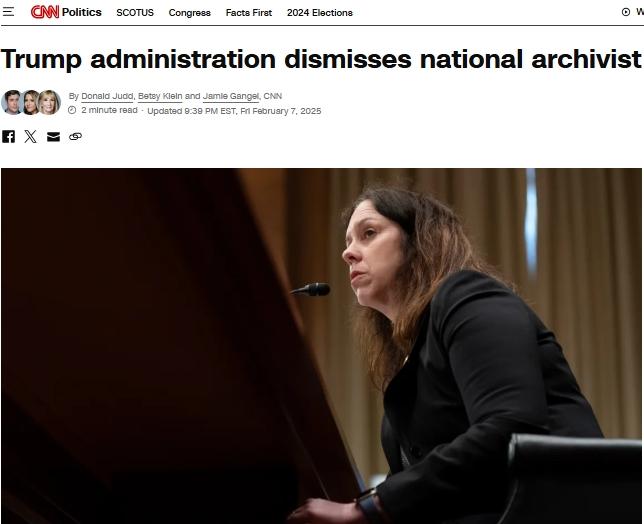 美国国家档案馆馆长回应被解除职务：感到震惊