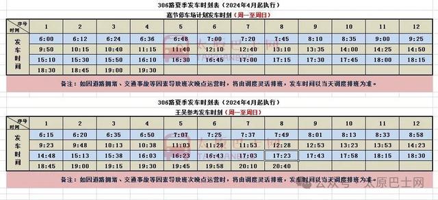 太原：小店南部303、304、305、306、307、312、881、912等线路夏季发车时刻汇总