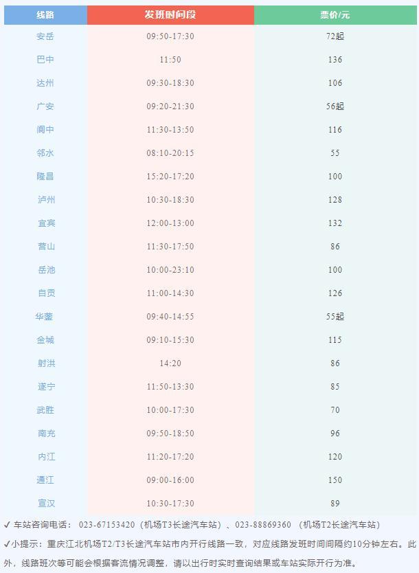 重庆江北机场T2T3长途汽车站乘车指南来了