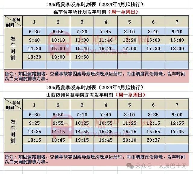 太原:小店南部303、304、305、306、307、312、881、912等线路夏季发车时刻汇总