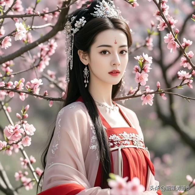 迪丽热巴:桃花映面佳人笑,美女如花花似娇