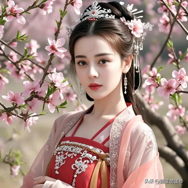 迪丽热巴:桃花映面佳人笑,美女如花花似娇