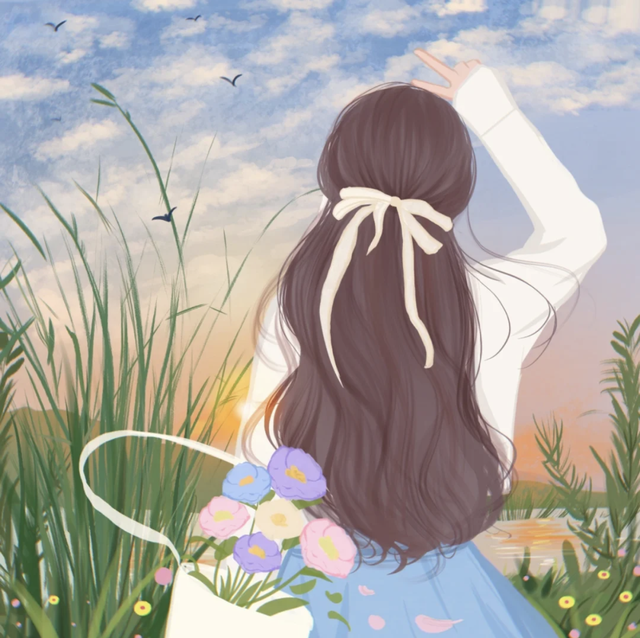 温柔的女生插画｜超好看的不露脸背影头像，每一张都想保存
