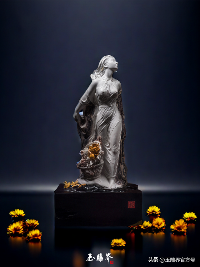 疯传!洪水冲出青田石,细腻雕刻美女薄纱,那花更是逆天