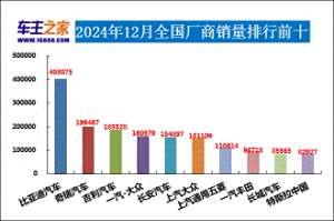 排行榜汽车(2024年12月汽车销量排行榜 奇瑞异军突起)
