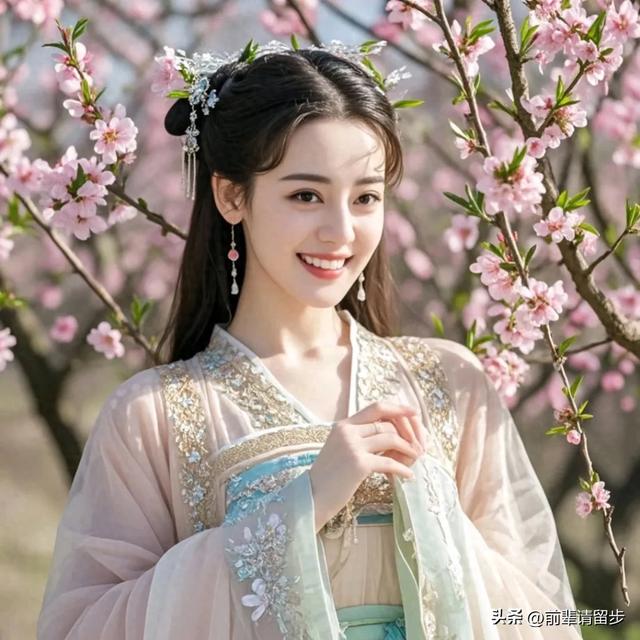 迪丽热巴:桃花映面佳人笑,美女如花花似娇