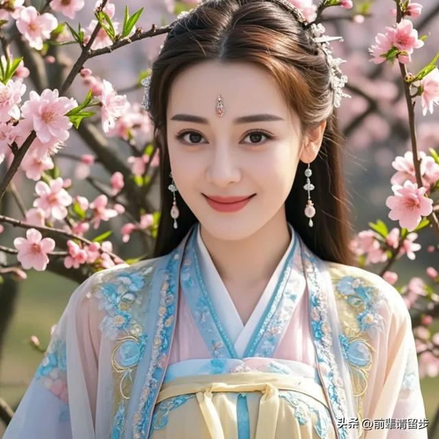 迪丽热巴:桃花映面佳人笑,美女如花花似娇