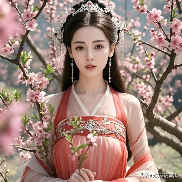 迪丽热巴:桃花映面佳人笑,美女如花花似娇