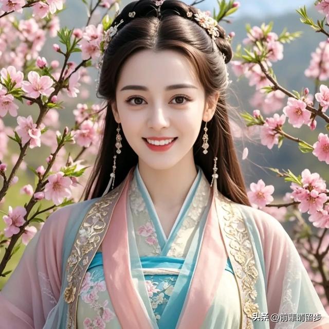 迪丽热巴:桃花映面佳人笑,美女如花花似娇