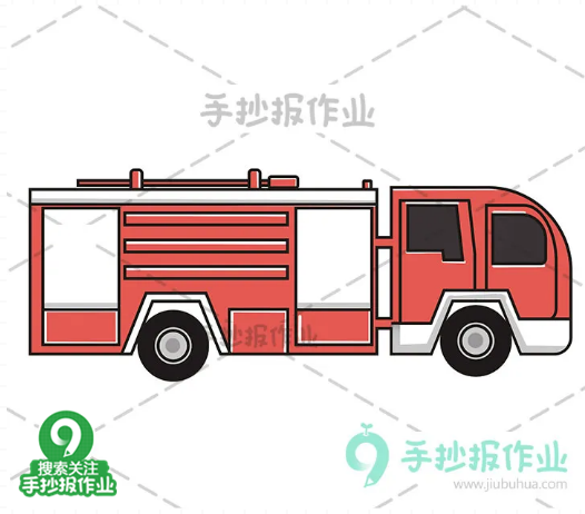 帅气的消防员与消防车简笔画,轻松几笔就学会!