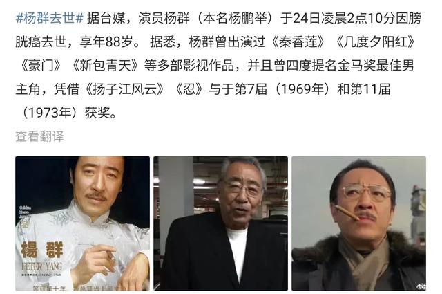 悲痛，演员杨群膀胱癌去世，定居美国抗癌失败，曾四次入围金马奖