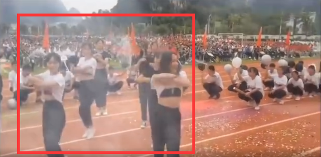 广西桂林一中学女生集体跳撩衣舞，可见露出黑色内衣，校长回应称“审查时撩衣幅度不大”
