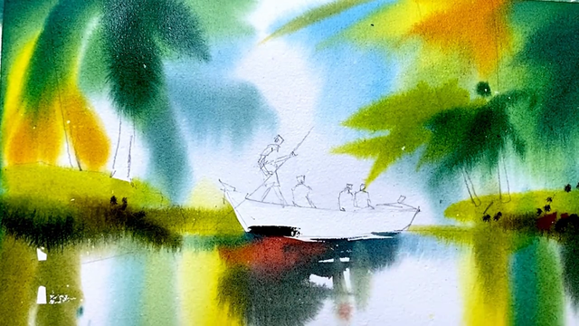 印度水彩画家Prakashan示范一幅电影感很强的水彩画。#水彩