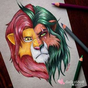 白雪公主后妈(彩铅肖像二合一：白雪公主和后妈共用一张脸，辛巴比刀疤还要狠)