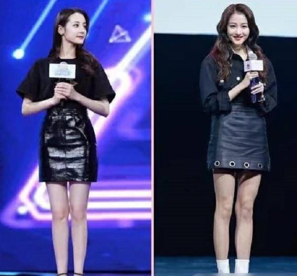 94斤热巴与90斤关晓彤，同穿黑皮裙，网友：谁腰细一目了然