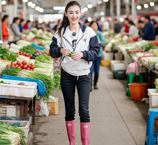 近况！张柏芝定居上海穿胶靴去买菜，太有意思了