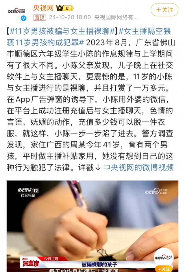 十一岁男孩被骗裸聊，女主播有两儿子！聊天内容不堪入目，已判刑