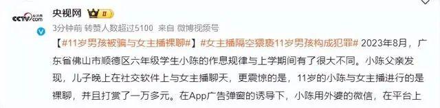 41岁女主播与11岁男孩裸聊？官方：已构成猥亵儿童罪 ！