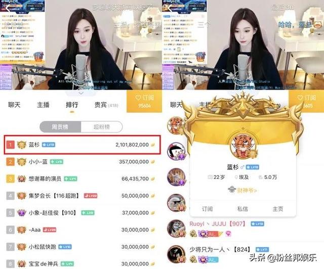 神豪蓝杉两月消费1700万，原先在YY支持微凉，为其豪开国王